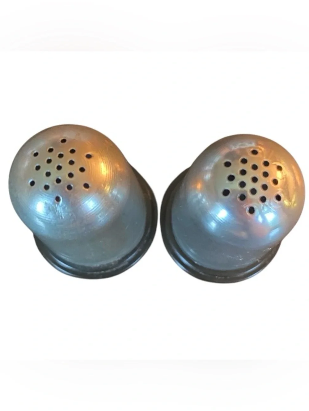 Vtg Salt Pepper Shakers Silver Aluminum Art Deco Mid Century MCM Grannycore 50s